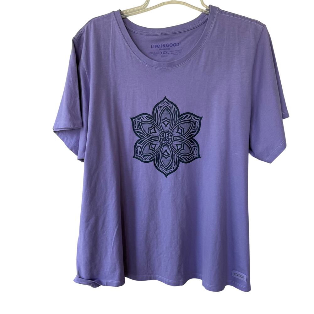 Life is Good cotton tee with a black lotus mandala graphic Size XXL
